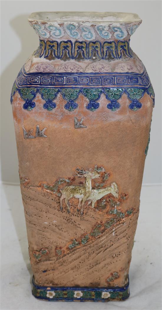 A large Chinese colour tinted pottery rectangular baluster vase, early 20th century, 42cm, slight restorations